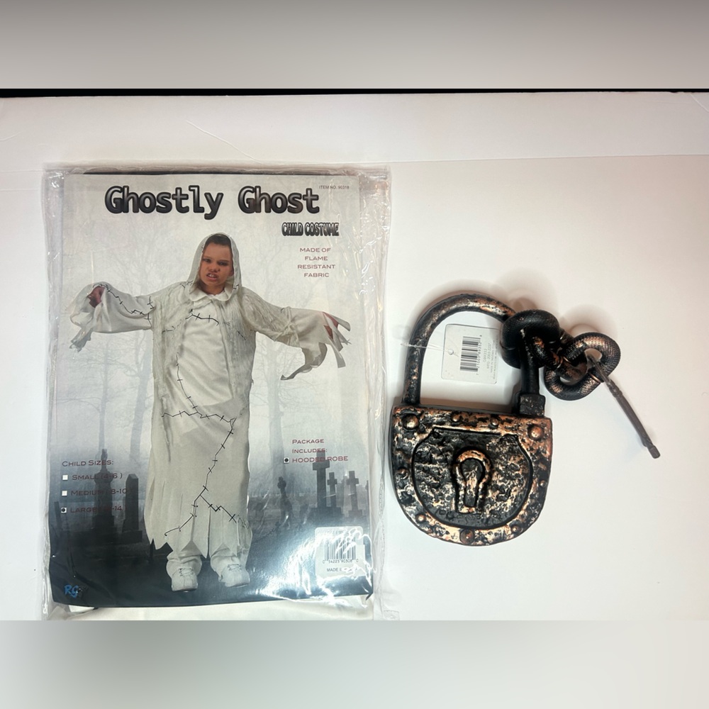 Ghostly Ghost with Lock & Key Costume, Large 12 - 14, White Hooded Robe & Lock